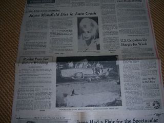 Boston Globe June 29,1967 Death Of Jayne Mansfield In Louisiana Car 