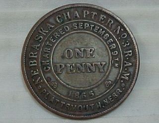Masonic One Penny Plattsmouth Nebraska Nebr. NE Copper