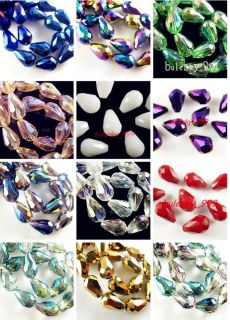 50 Faceted Glass Crystal Finding Teardrop Spacer Loose Beads10x15mm 