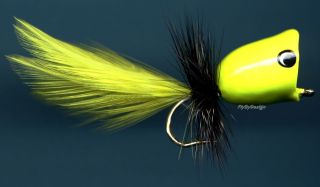 Chartreuse/Black Bass/Bream Popper Fly Fishing Flies in Your Choice of 