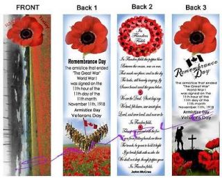 Remembrance Day BOOKMARKS Poppy Field CANADA POPPIES