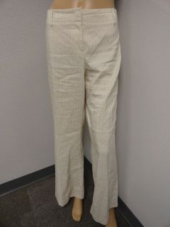 Womens Hugo Boss beige striped linen, silk dress pants size: 14