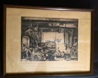 LIONEL BARRYMORE The Old Boat Worker Signed Etching! Matted & Framed 