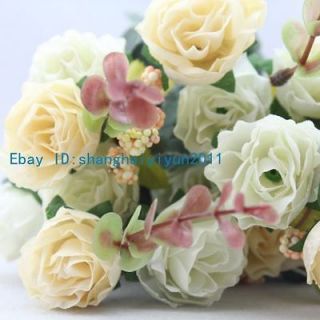 105 PCS Silk Roses Buds Wedding Bouquet Artificial Flowers (White 