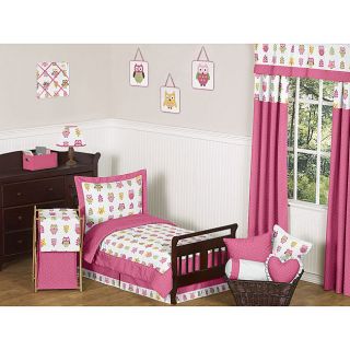 Sweet JoJo Designs Pink Happy Owl 5 piece Toddler Bedding Set