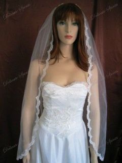 Bridal Veil Wedding One Tier Diamond Off White Fingertip Knee Mantilla 