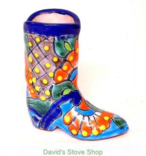   Mexican Pottery Talavera Style Folk Art Cowboy Boot Sculpture WI1006 4
