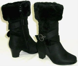 Kid Girls Slouch Low Heel Buckle Boots*Pageant Costume* Faux Suede Fur 