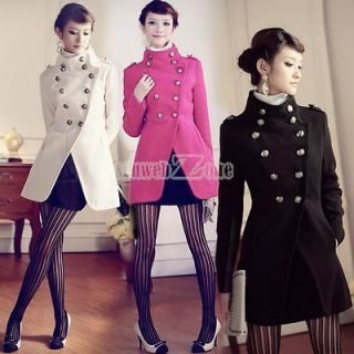 New Women Double Breaste​d Button Trench Military Coat Stand Collar 