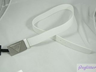 GUESS White Triangle Grid Plaque Mens Logo Leather Belt NWT