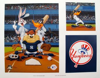   TUNES N.Y. YANKEES BASEBALL Art Lithograph Bugs Bunny Daffy Duck & Taz