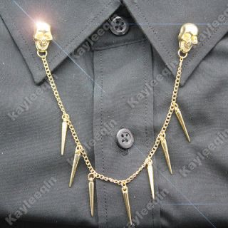   Spike Stud Rivet Collar Neck Tip Brooch Pin Chain Goth Punk Cosplay