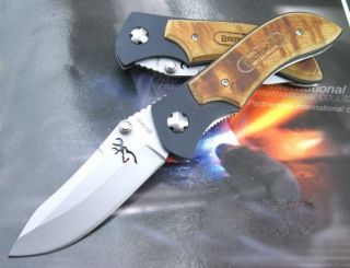 New Browning Aeolus Titanium gray natural shadow wood Knife EK158