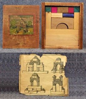 antique 1800s toy box building blocks wooden architectural German 
