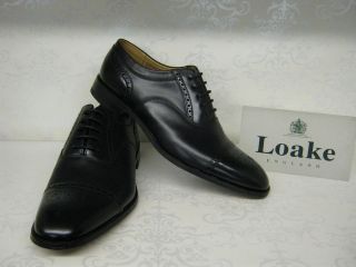 Loake Woodstock Black Leather Semi Brogue Shoes