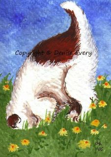 Wire Fox Terrier On the Job Foxie Dog Art Flowers Garden ACEO Print