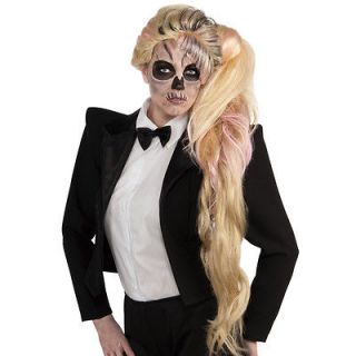 lady gaga blonde & pink skeleton wig long born this way video costume 