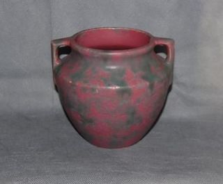 Burley Winter Pottery Ohio Green Mauve Glaze Two Handle Buttress Vase 