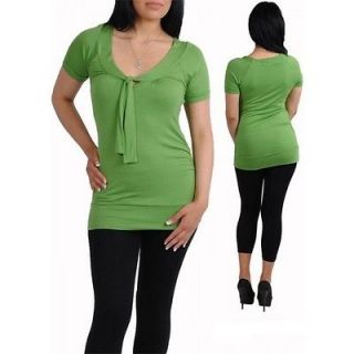 GREEN TAMMY MARS Front Tie Short Sleeve Tunic Top Sizes S M L XL 1X