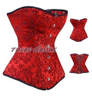 Red Victorian Brocade CORSET Steel Busk SZ S 6XL dew shoulder clothing 