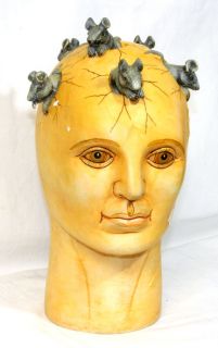 Rare 1983 Sergio Bustamante Ceramic Bust Sculpture Life Size Head with 