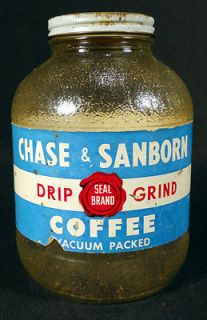 CHASE & SANBORN VINTAGE COFFEE JAR ORIGINAL LABEL & LID