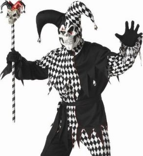 Mens Scary Halloween Costume Evil Skull Court Jester