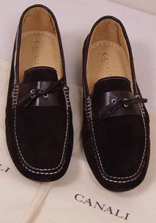CANALI SHOES $545 DARK BROWN LOGO ORNAMENTED CONTRAST TIED LOAFER 12 