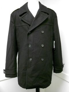   Calvin Klein Wool Quilted Lining Black Peacoat Pea Coat Jacket L XL