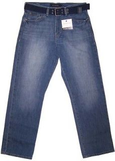 Calvin Klein Mens Relaxed Straight Jeans w/Belt Light Wash NWT