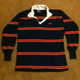 CANTERBURY of New Zealand Stripe Rugby Polo Shirt   Size Large 42, Red 