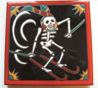Day of the Dead Skeleton Skier Decorative Tile   Amanda Cain,Calif