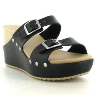 Crocs Sandals Genuine Cobbler Wedge Buckle Black Chai Womens Shoes 