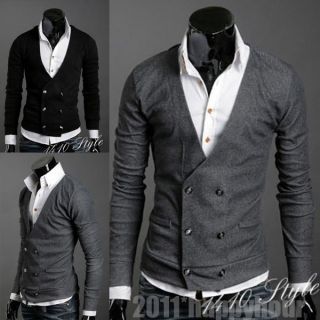 NWT Men Premium Stylish V NECK Double Breasted Cardigan S0973 2color 