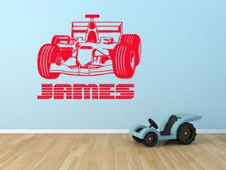 PERSONALISED RACING CAR NAME WALL STICKER TYRES F1 BOYS BEDROOM DECAL 