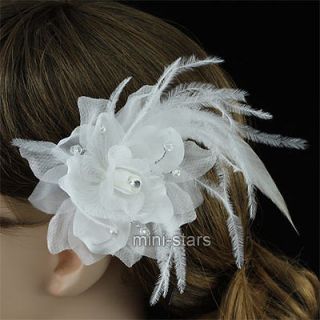 Bridal Wedding Fascinator Off White Fabric Feather Handmade Hair 