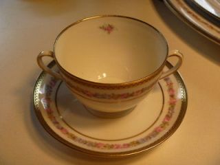 Carlsbad Maria Theresia 2 handled soup cup & saucer; slight wear 
