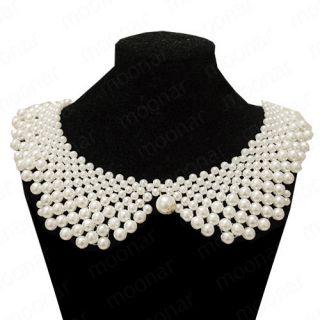   Faux Pearl Beaded Collar Pete pan Neck Necklace Choker Party Casual