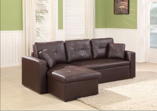 RAMSEY   Modern Casual Brown Bonded Leather Tufted Sofa Bed Chaise 