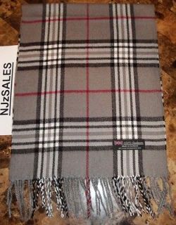 New 100% CASHMERE Scarf Gray Red Check Plaid SCOTLAND Wool Mens Womens 