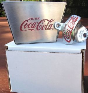 DELUXE SET ~ Coca Cola Bottle Opener & Stainless Steel Cap Catcher NIB 