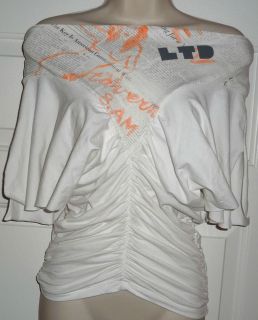 NEW LTD Fornarina Carlise Chalk Stretch Cotton T shirt Ruched Top 