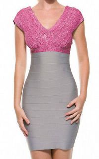   Lux Stretch Bodycon Gray Pink Braided Bust Cocktail Dress S M L