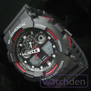 Casio G Shock Black & Red Chronograph Mens Watch   GA 100 1A4ER