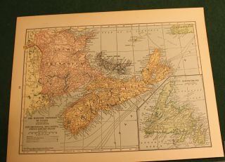 Vintage Map Color 1929 New Brunswick Nova Scotia Newfoundland or 