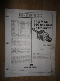 Vintage McCulloch Pro Mac 610,650 Chainsaw Illustrated Parts List