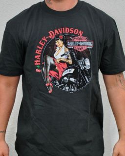 Harley Davidson Mens Vintage Pin Up Girl Short Sleeve T Shirt, Pirate 
