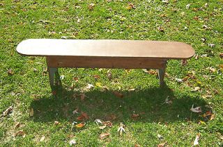 ANTIQUE PRIMITIVE EARLY WOODEN BENCH WITH OLD BLUE PAINT