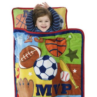   NAP MAT   Football Basketball Slumber Fleece Sleeping Roll Pillow Set