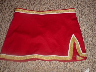 NEW CHEERLEADING SKIRT W/BRIEFS ATTACHED CARDINAL/MET.GOLD 31 32LOW 